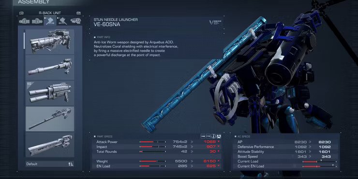 Ve 60sna Stun Needle Launcher In Armored Core 6