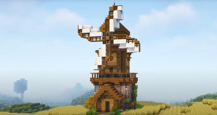 Ветряная мельница - простой дизайн дома деревенского жителя Майнкрафта