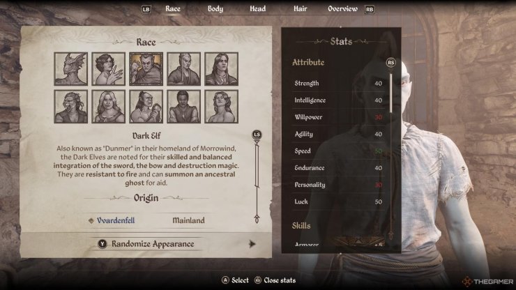 Oblivion Remastered Every Race Dark Elf Stats
