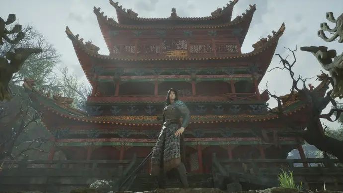 Wuchang Standing In Front Of Temple
