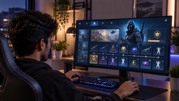 Man Playing A Video Game On A Computer With A Batt