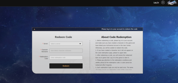Honkai Star Rail Redemption Website