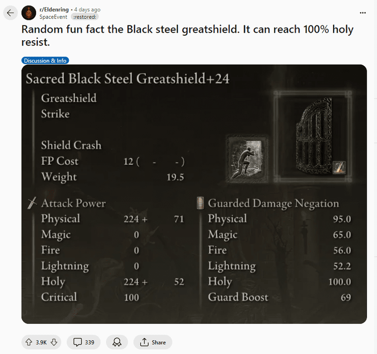 Elden Ring Black Steel Greatshield Buff