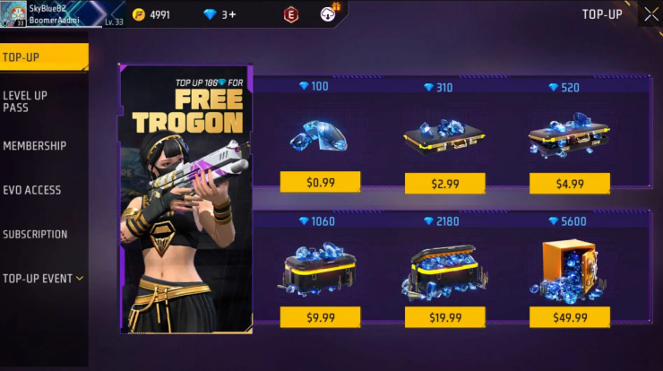 Free Fire Noble Top Up 3